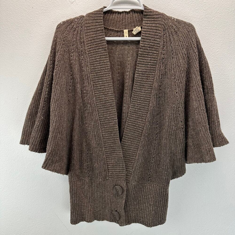 Anthropologie Moth Cardigan Sweater Wool Blend Butterfly Sleeves Brown M